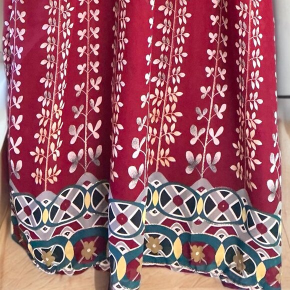 Red Maxi Dress w/ Vine Design - Picture 3 of 3